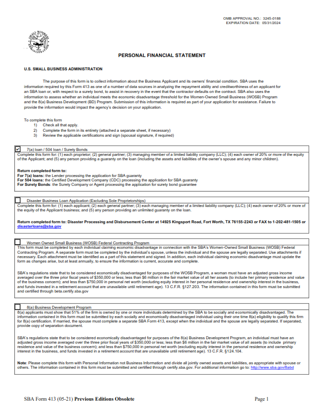 SBA Personal Financial Statement